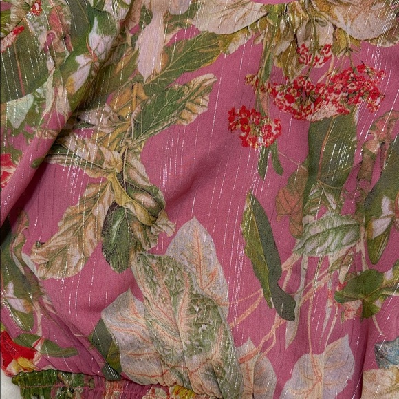 Guess Pink and Green Floral Cold-Shoulder Blouse - Picture 4 of 4